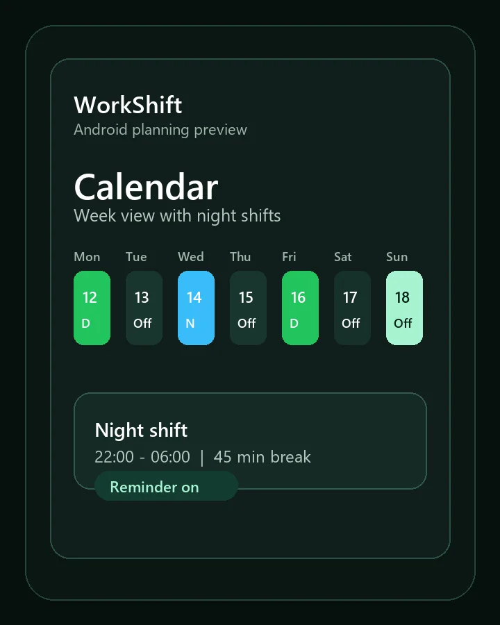WorkShift calendar planning product preview
